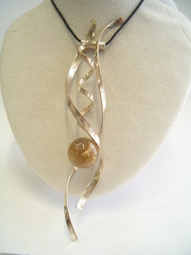 Colgante De PLATA 925 Con CUARZO RUTILADO Natural - Péndulo De Piedra Dura - Imagen 2 de 8