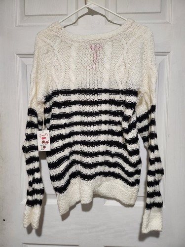 Womens Sweater Top Long Sleeve Size Medium Black White Soft Knit Blouse Shirt - Picture 3 of 5