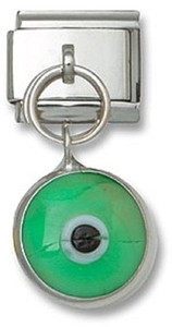 Italian-Charm-Dangle-Green-Glass-Lucky-Evil-Eye-9-mm-Stainless-Steel-Bracelet