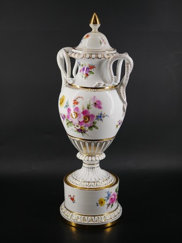 Vase Schlangenhenkelvase Sammlerstück Gold Blumenmalerei Fa Teichert aus Meissen - Bild 3 von 15
