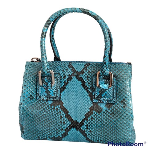 ALEXANDRA CLANCY Snakeskin Handbag Blue Python Mini Ashdon Tote Crossbody Italy - Picture 5 of 12