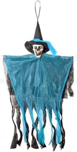 Halloween Hanging Witch Skeleton Decoration Flashing LED Light Up Eyes 75cm - Picture 6 of 9