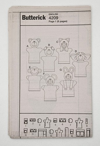 Butterick B4209 Fleece Animal Hand Puppets Sewing Pattern UNCUT - Picture 3 of 4