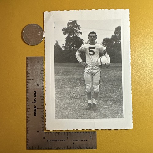 All-American Football Player VINTAGE PHOTO Number 5 Jersey Handsome Jock 1950s - Bild 2 von 4