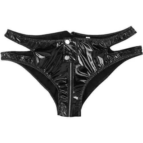 Women PVC Leather Wet Look Zip Open Crotch Latex Bikini Briefs Underwear Panties - Picture 10 of 19
