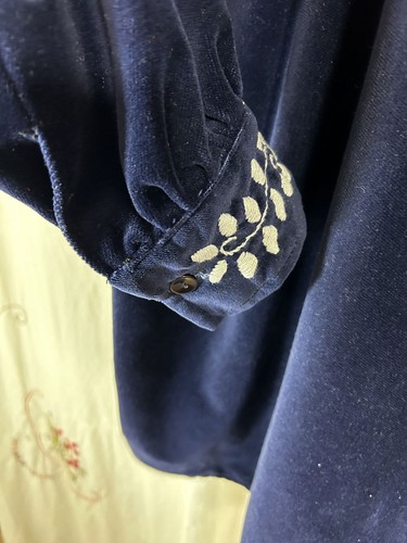 Vtg Handmade Mexican Embroidered Cotton Velvet Shirt Butterflies Flowers Sz L - Picture 4 of 8