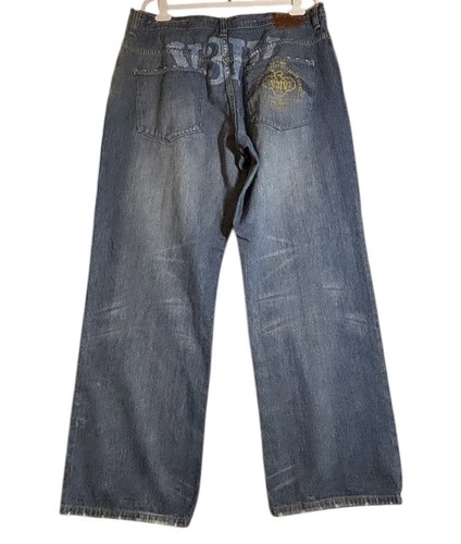 Vintage Y2K Rocawear Wide Leg Jeans Baggy Hip-Hop Rap Graphic Print - 42 X 3