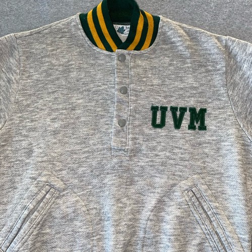 Vintage 70s UVM Sweatshirt Mens Large Maple Athletic Snap Pullover Varsity Gray - Picture 2 of 23