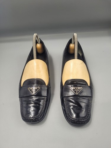 Prada Black Patent Loafers UK 6 EU 39 Leather Slip-On Pumps Ballet Flats Pumps - Picture 9 of 24