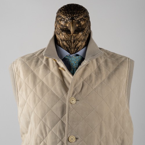 Great $4850 LORO PIANA Goatskin Suede Quilted Button Vest Beige 46US/56IT - Picture 2 of 21