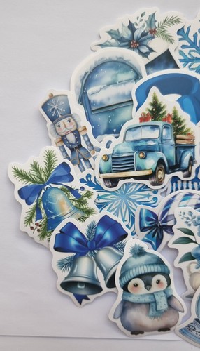 20 x Winter Stickers Christmas Xmas Gift Vinyl Decal Snow Blue Scrapbook Laptop - Picture 3 of 11