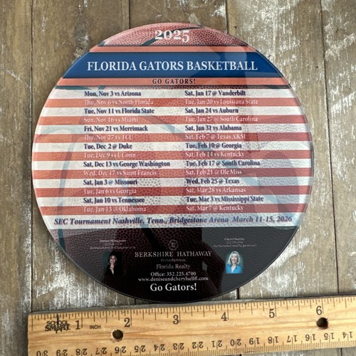 Calamita frigorifero programma basket Florida Gators 2025 rotonda 6" plexi - Foto 1 di 2