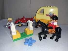 LEGO DUPLO YELLOW TRAILER BLACK HORSE RIDER SET #10807 COMPLETE VGC 15 PCS HTF