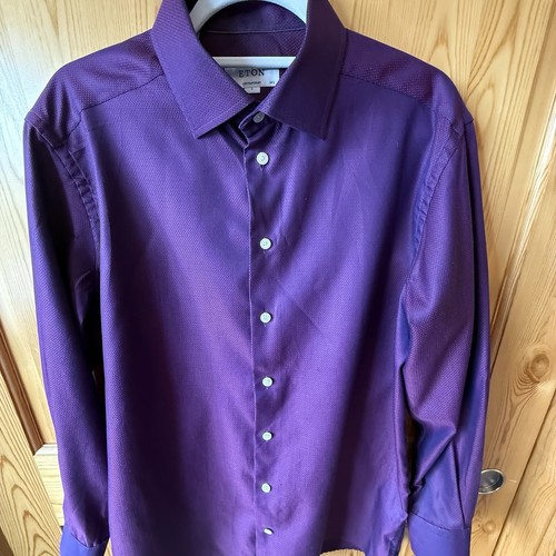 Eton Purple Blue Dress Shirt Size L 42 16 1/2 Contemporary Fit Luxury - Imagen 3 de 14
