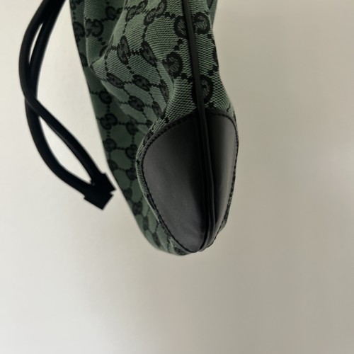 GUCCI Monogram Drawstring Shoulder Bag NEW Green Black GG RARE - Picture 10 of 23