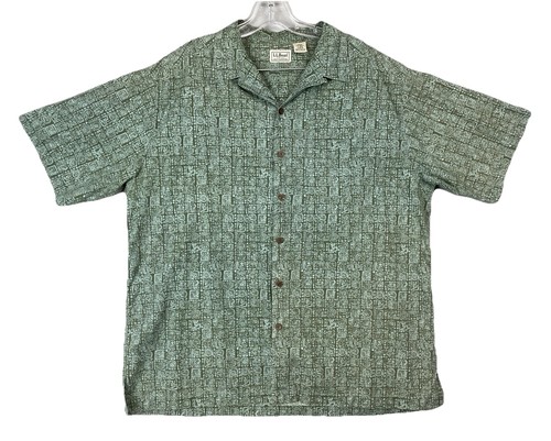 Vintage LL Beans Mens Large Hawaiian Shirt Button Up Blue Green 90s Beach TWO - Picture 11 of 18
