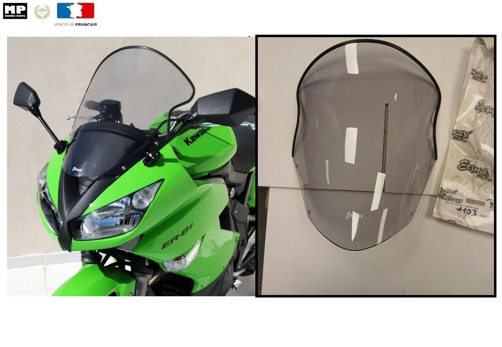 Bulle haute protection moto pour s'évader en Kawasaki ER-6F 2009-2011 avec l'écran gris Ermax
