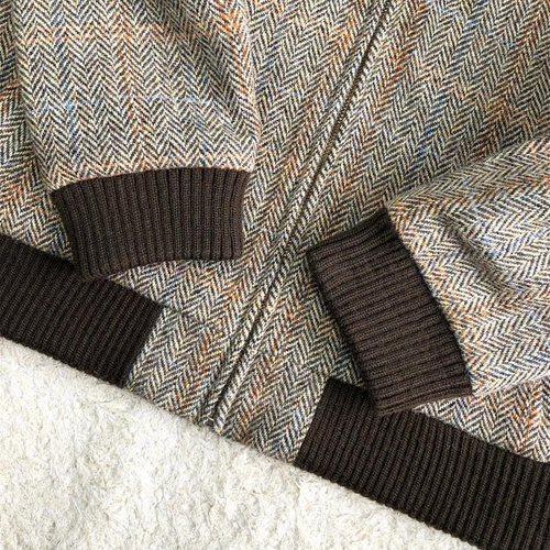 Harris Tweed Men Wool Blouson Jacket Size L Brown Gift From Japan - Picture 5 of 10
