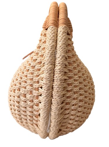 NEU Top Handle Woven Rattan Satchel Beige Braun Stroh Handtasche Runde Muschelform - Bild 10 von 10