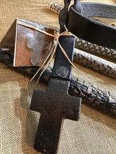 XRARE JAN BARBOGLIO iron LASSO CROSS 🌹 38" RETIRED BOLO TIE  Blk leather LATIGO