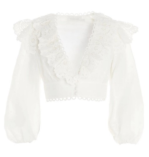 Zimmermann Top Size 1 AU10/US6 Bellitude White Crop Scallop Linen Long Sleeve - Bild 5 von 19