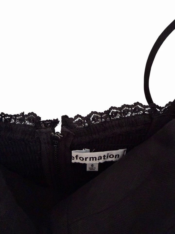 Reformation Kieryn Linen Dress Black Floral Embroidered Belt £278 Size 6 UK 10 - Image 4 of 4