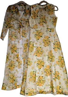 John Lane Seymour Levy Maxi Dress Vintage size 14 Sheer Floral Coat Garden Party