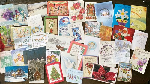 Lote de 200+ tarjetas de felicitación vintage mezcladas de Navidad y surtidas FRENTES álbum de recortes diario basura manualidades - Imagen 5 de 8