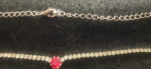 Nice Vintage Red & Clear Rhinestone Choker Necklace Dangle Pattern 16.5" Long - Picture 5 of 10