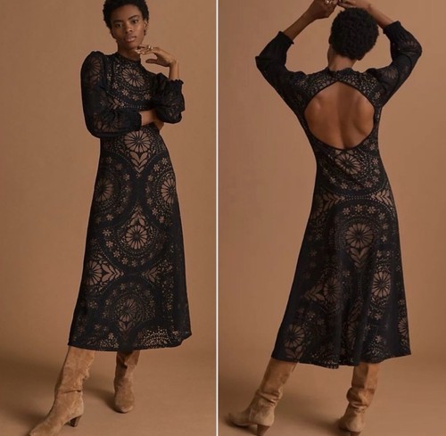 Größe LP Anthropologie Farm Rio Midikleid hinten offen Blumenmuster