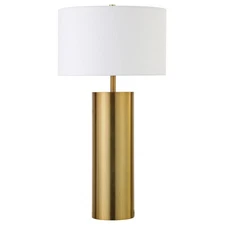 Henn&Hart 29.5'' Mid-Century Modern 1-Light Table Lamp with White Fabric Drum...