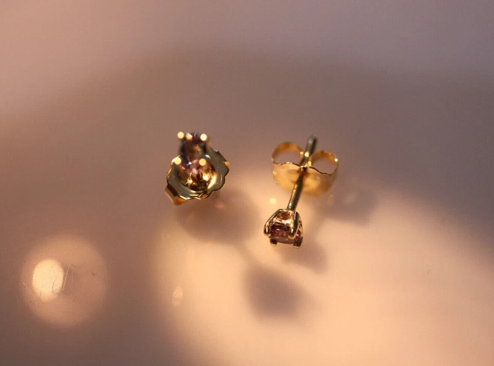 0.25 克拉天然真亚历山大石纯 14k 白金单颗椭圆形耳钉 4 毫米 — 第 3/4 张图片