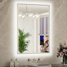 24 x 36 Backlit Bathroom Mirror Brushed Nickel Metal Frame LED Light Vanity