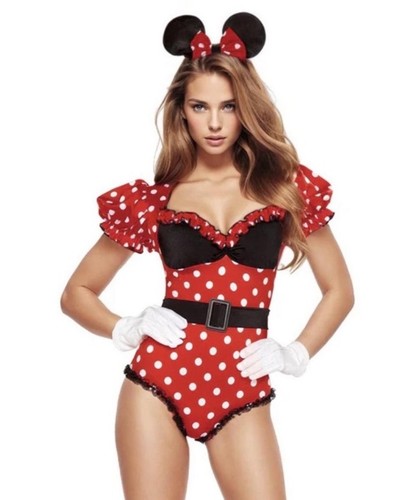 Minnie Mouse Bodysuit Costume Ladies M Headband Set Cosplay Costume Party New - Picture 1 of 3