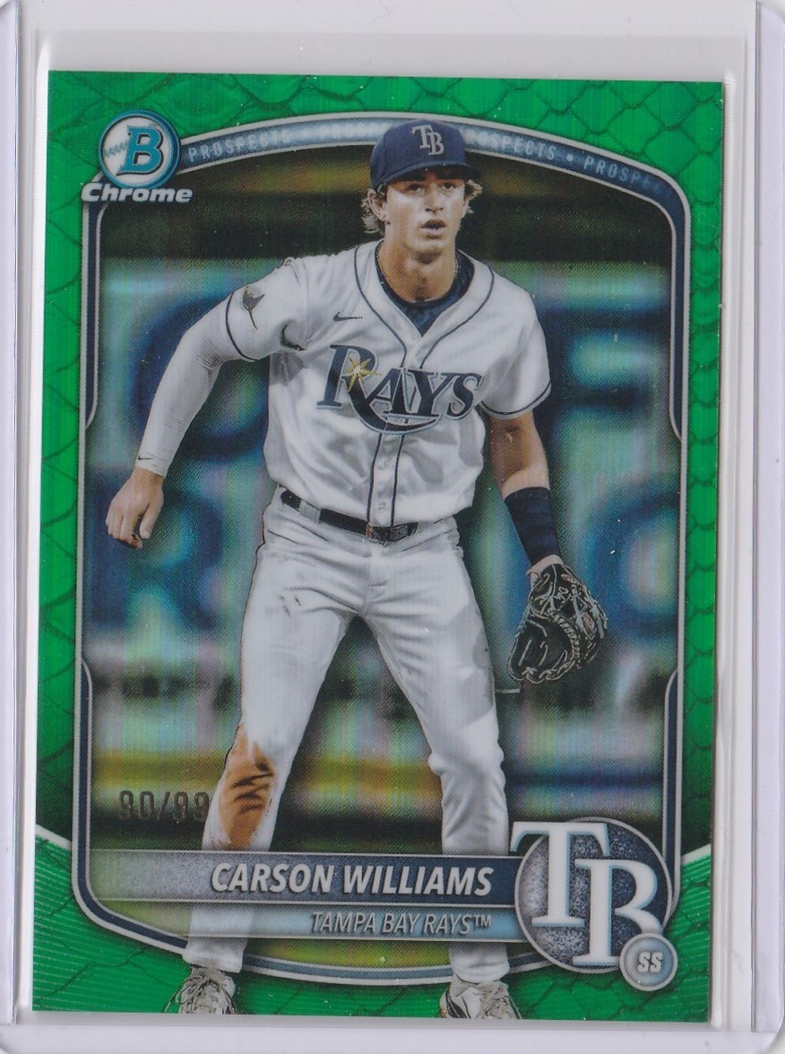 CARSON WILLIAMS 2025 BOWMAN CHROME BASEBALL REPTILIAN GREEN REFRACTOR CARD #/99