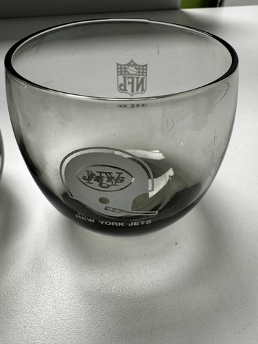 Vintage 1970's NFL New York Jets Smoked Glass Whiskey Low Ball Football Lot Of 4 - Picture 7 of 13