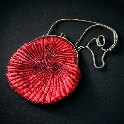 Magid Beaded Purse Red Evening Handbag Gold Chain Strap Kisslock Clasp Vintage - Picture 8 of 12