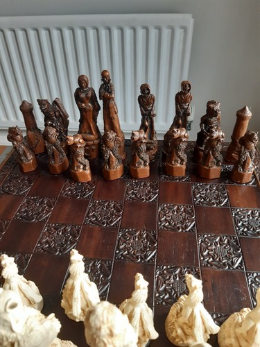 Mascott Swords & Sorcery Plain Theme Chess Set Crushed Stone Pieces With Board - Picture 24 of 24