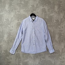 Next Shirt Men's Large Linen Blue Check Collared Long Sleeve Button-Up