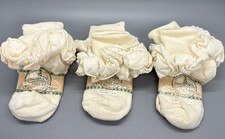 Vintage Frilly 90s Anklets Socks Girls 5-6 Double Ruffle Cuff USA Cotton Ivory