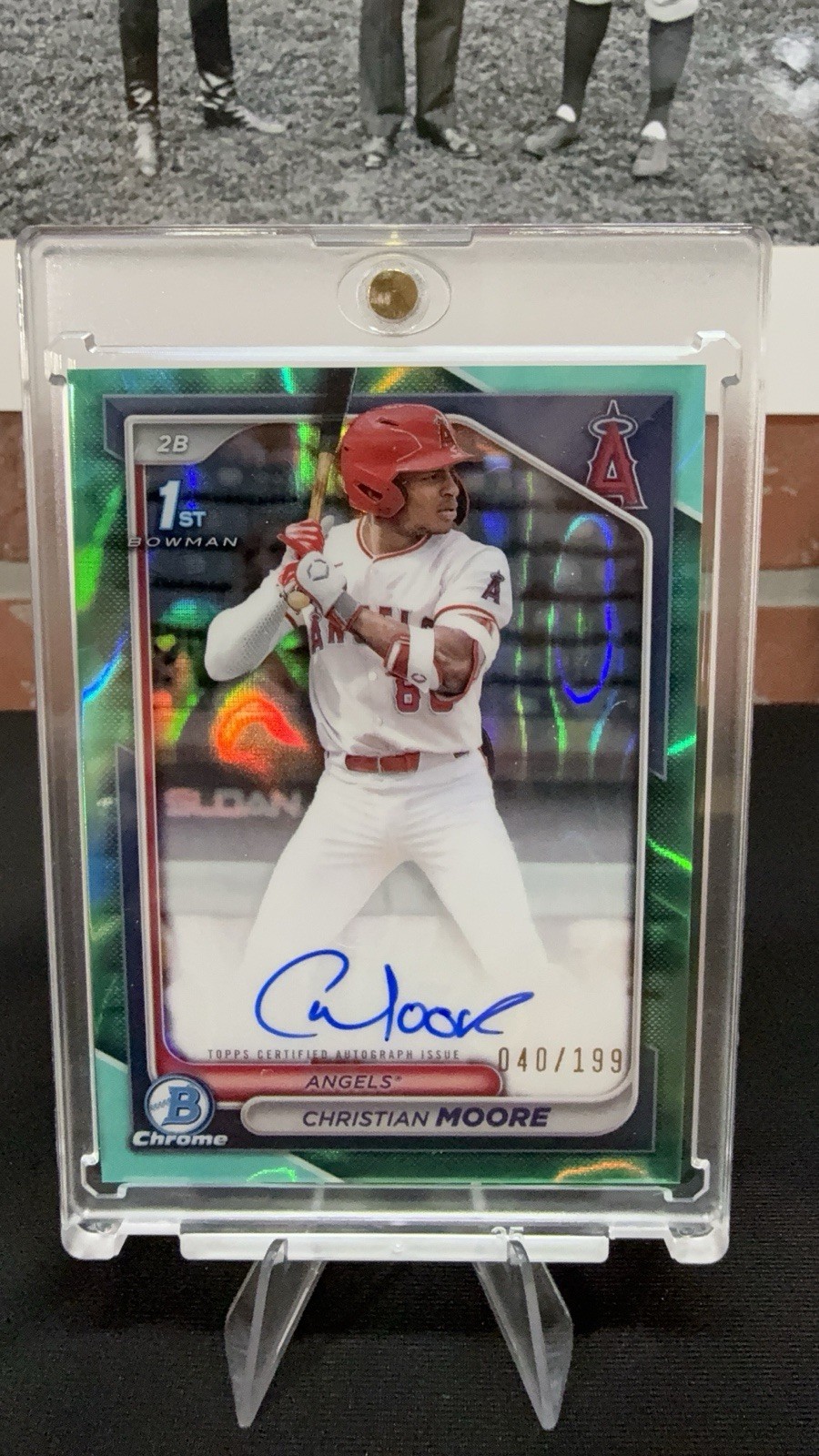 2024 CHRISTIAN MOORE 1st BOWMAN CHROME DRAFT AQUA LAVA AUTO 040/199 Angel 🔥HOT