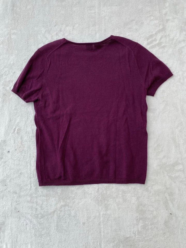 DKNY 100% Wool Cap Sleeve Top Purple Coquette Soft Tight Knit Y2k VTG - Image 2 of 4