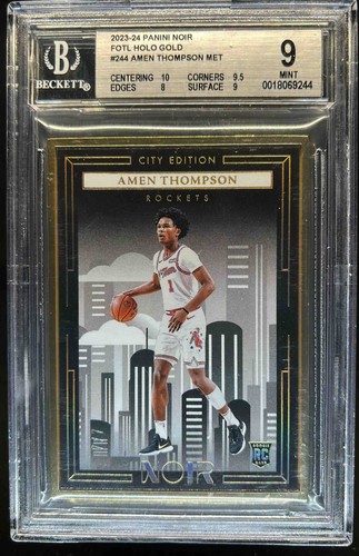 2023-24 Panini Noir Amen Thompson RC Holo Gold Metal Frame #7/7 Rockets BGS 9
