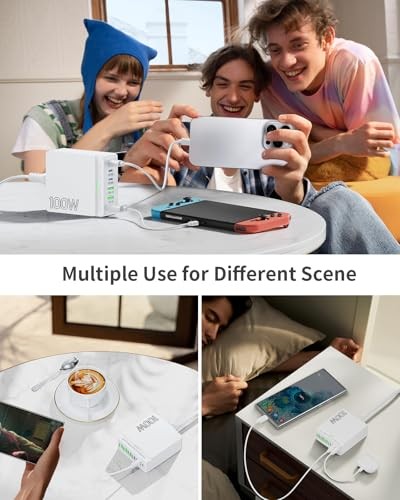 Estación de Carga Bloque Cargador USB C: 100W 6 Puertos GaN Carga Rápida Ladrillo Blanco - Imagen 5 de 8