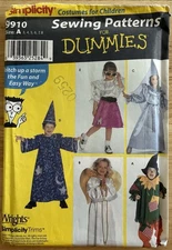 Simplicity Pattern For Dummies 9910 Child’s Costumes Size 3-8 Wizard Angel… UC