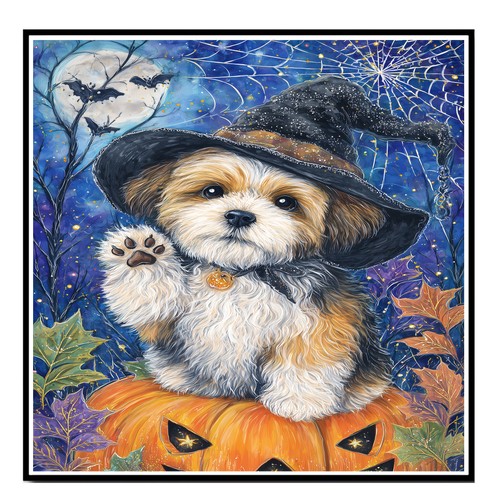 Shih Tzu Perro Espeluznante Murciélago Pintura Obra de Arte para Halloween Decoración de Pared para Granja - Imagen 6 de 13