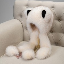 Women's Real Fox Fur Scarf Hat Set Shawl Warm Scarves Cape Wrap Outdoor Cap