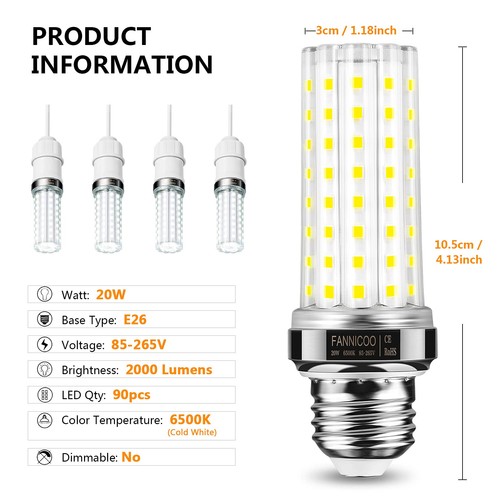 LED Corn Light Bulb 150W Equivalent 2000 Lumen 6500K Cool Daylight White 20W ... - Picture 2 of 7
