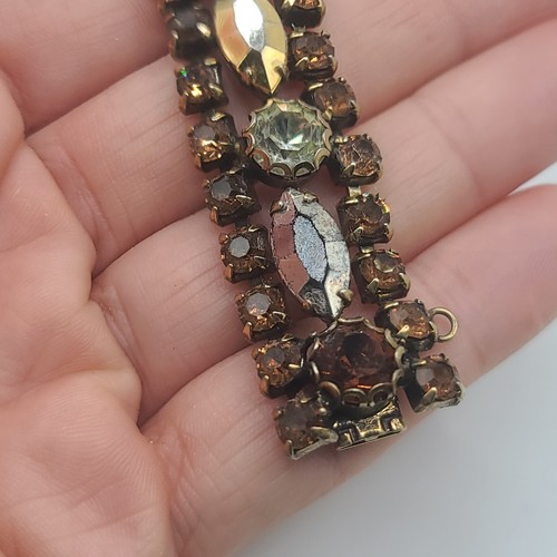 Vintage Regency Bracelet Rhinestone Brown Signed READ 7" - 第 13/15 張圖片