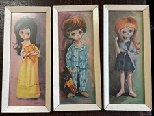 Mid Century 1960's Big Eyes Boy & Girls Children Prints.  By D. Golding